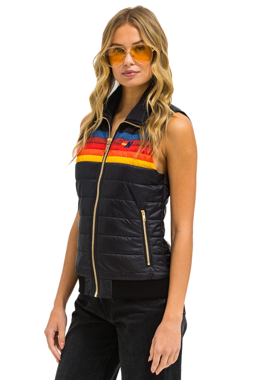 WOMENS 5 STRIPE VEST - BLACK
