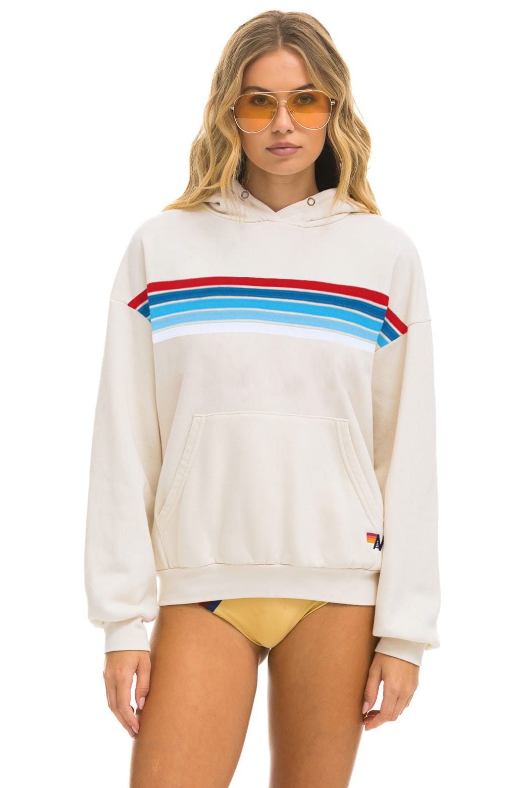 5 STRIPE AMERICA RELAXED PULLOVER HOODIE - VINTAGE WHITE USA