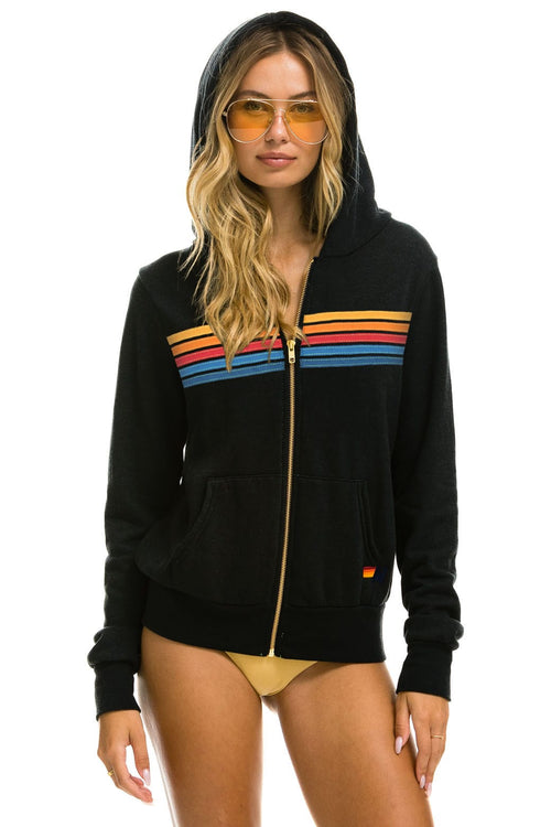 5 STRIPE HOODIE - BLACK