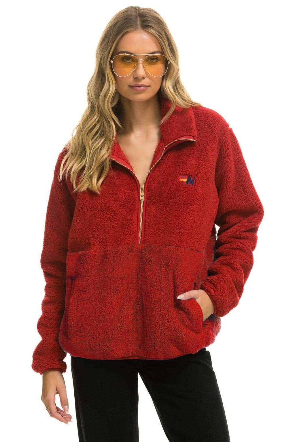 TEDDY UNISEX HALF ZIP JACKET - CHERRY