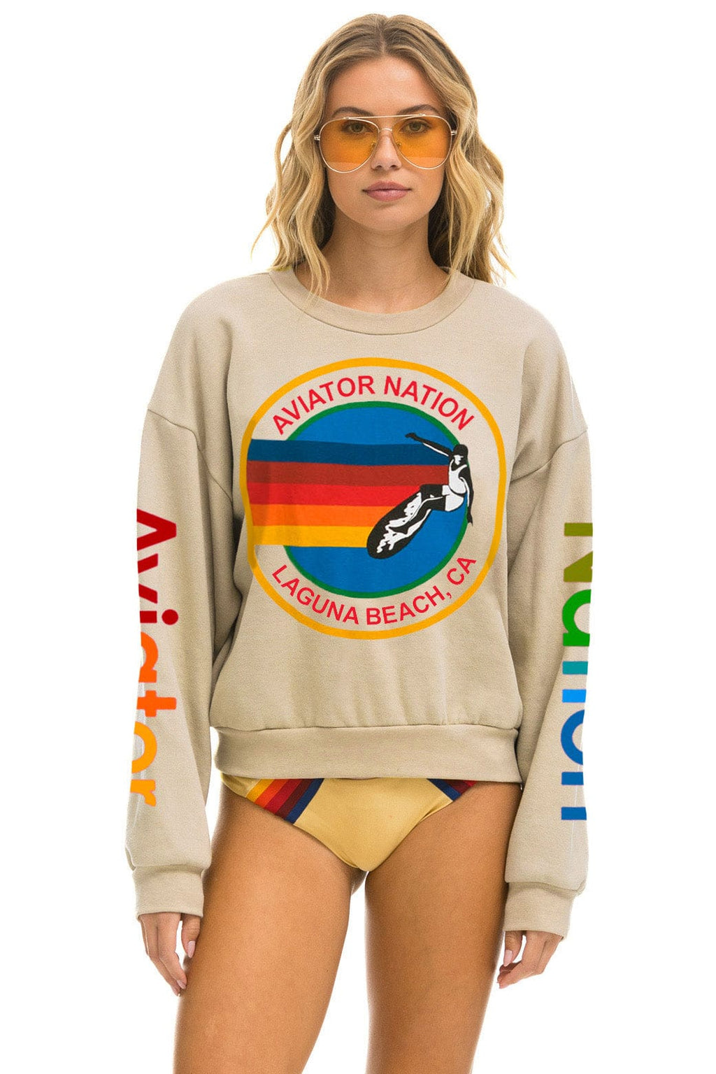 AVIATOR NATION LAGUNA BEACH RELAXED CREW SWEATSHIRT - SAND