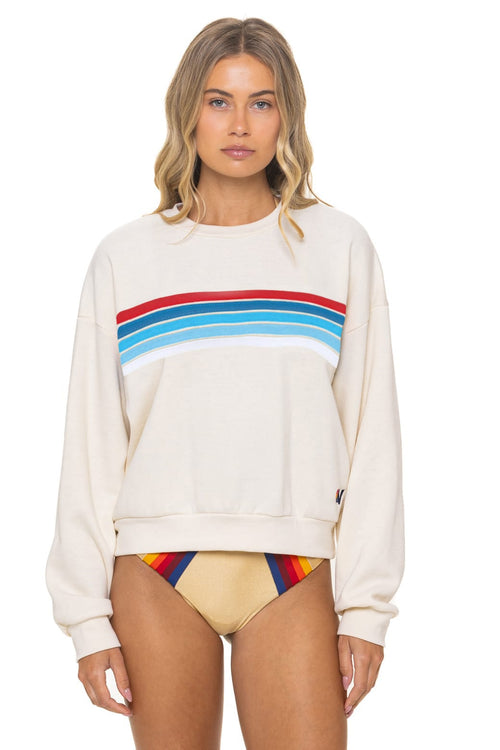 5 STRIPE AMERICA RELAXED CREW SWEATSHIRT - VINTAGE WHITE USA