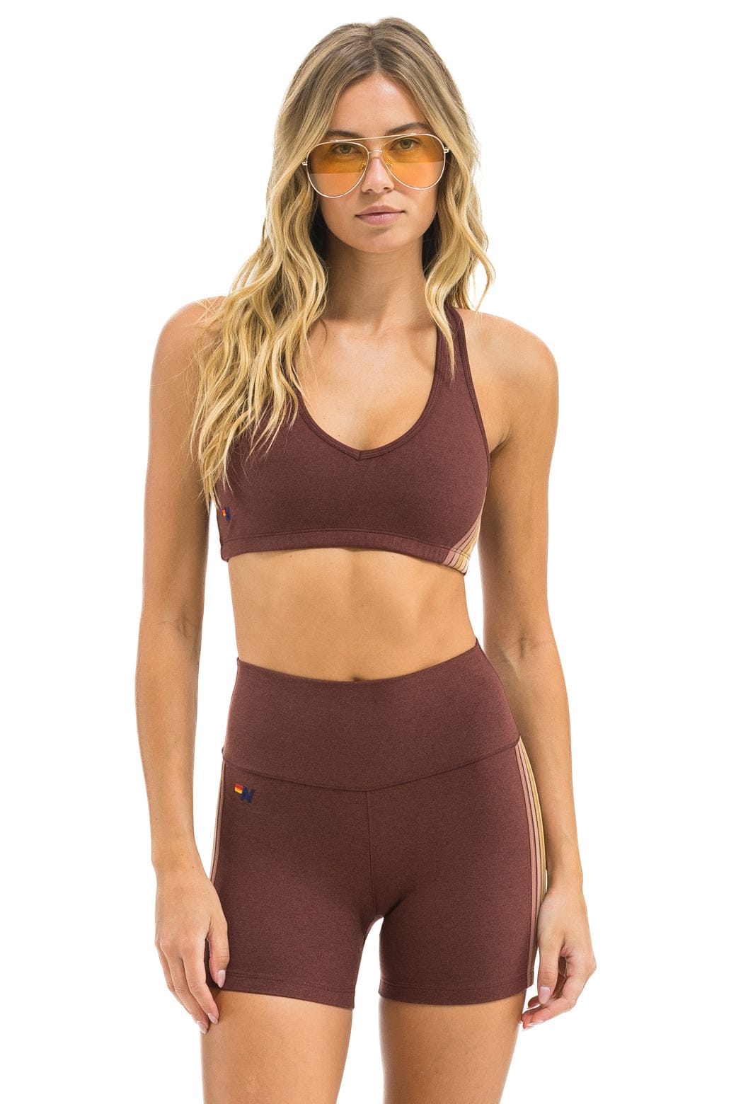 WOMENS 5 STRIPE SPORTS BRA - MOCHA