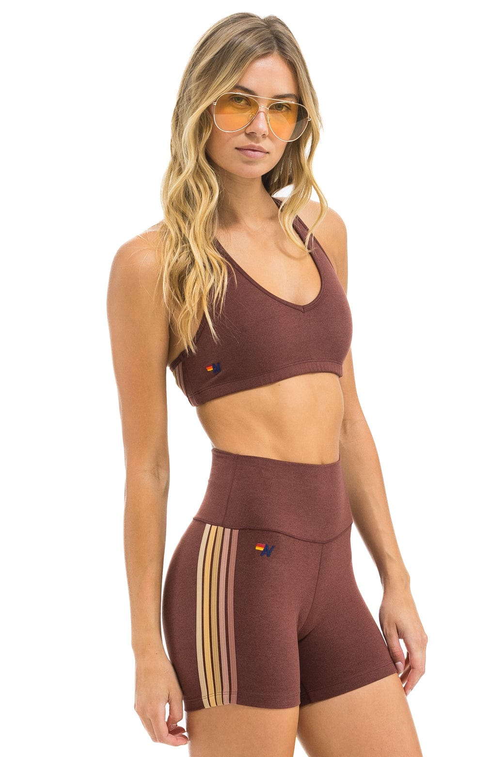 WOMENS 5 STRIPE SPORTS BRA - MOCHA