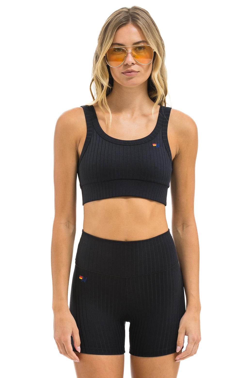WIDE RIB WOMENS SCOOP BACK SPORTS BRA - BLACK