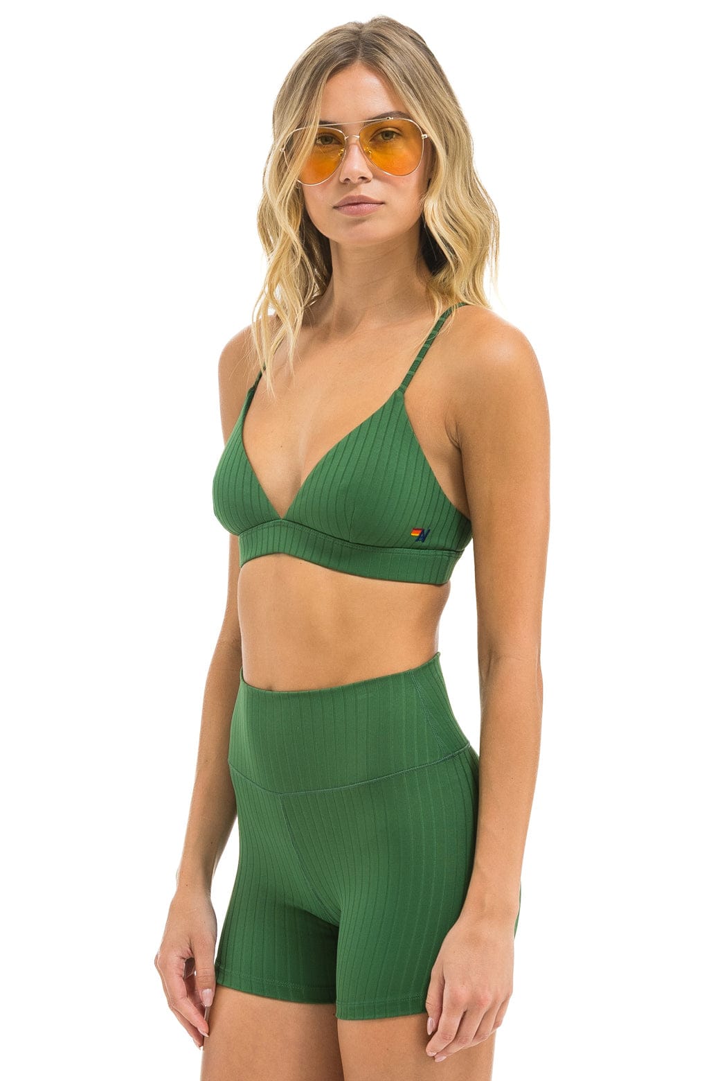 WIDE RIB TRIANGLE ADJUSTABLE SPORTS BRA - PALM