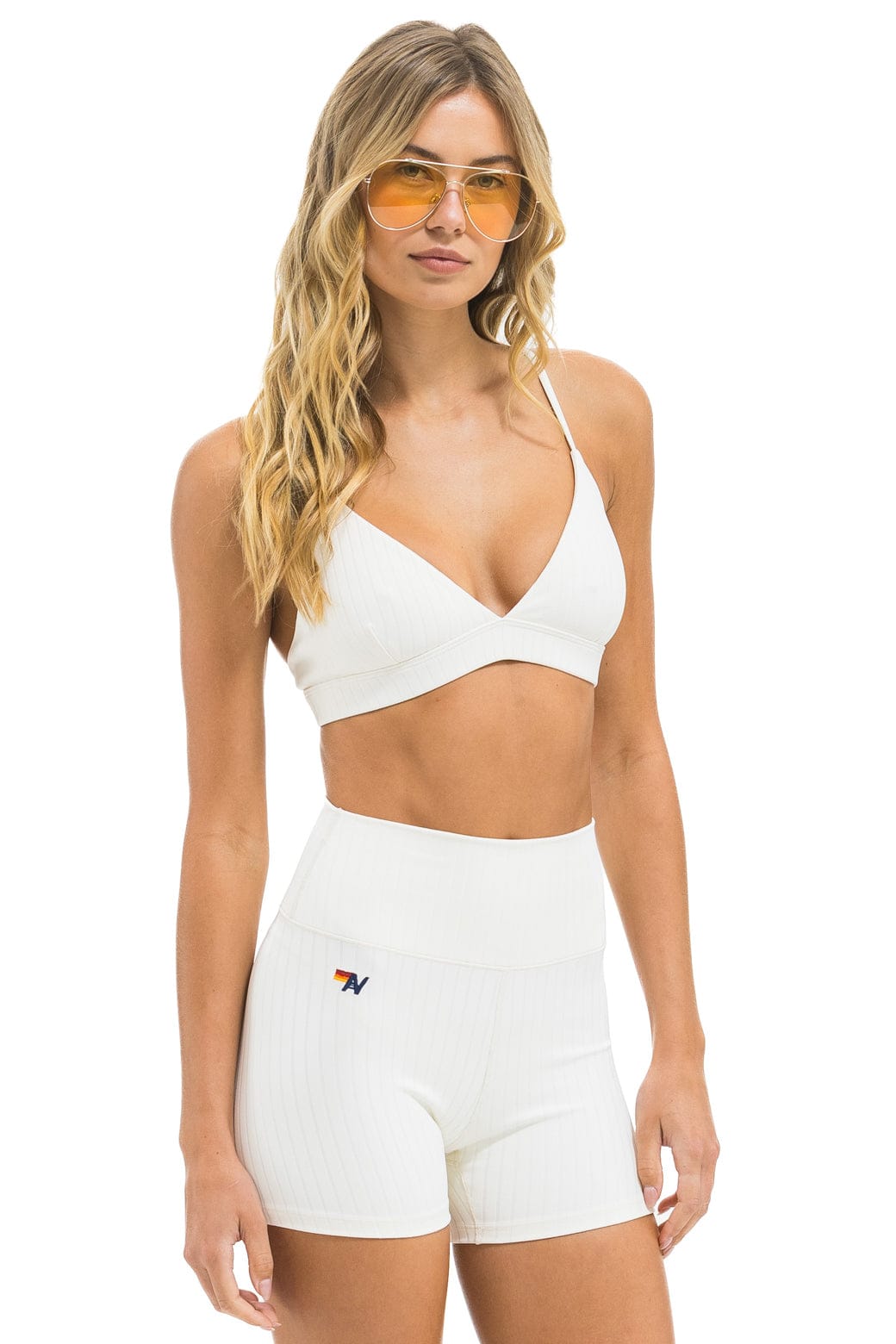 WIDE RIB TRIANGLE ADJUSTABLE SPORTS BRA - VINTAGE WHITE