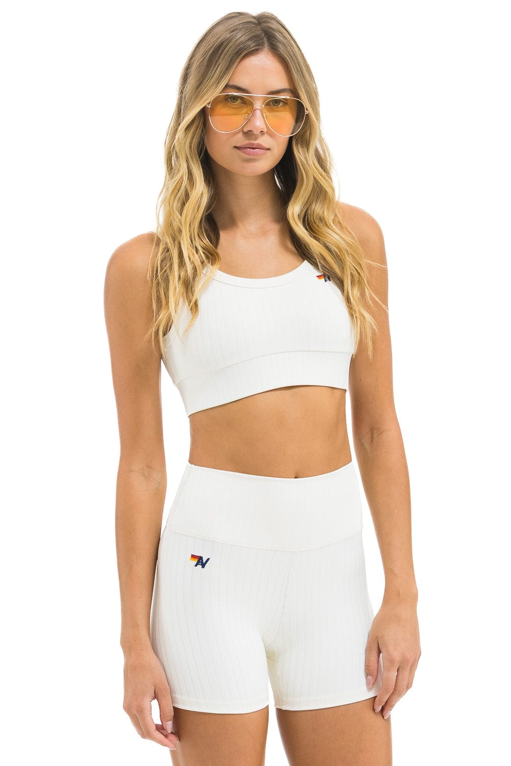 WIDE RIB WOMENS SCOOP BACK SPORTS BRA - VINTAGE WHITE