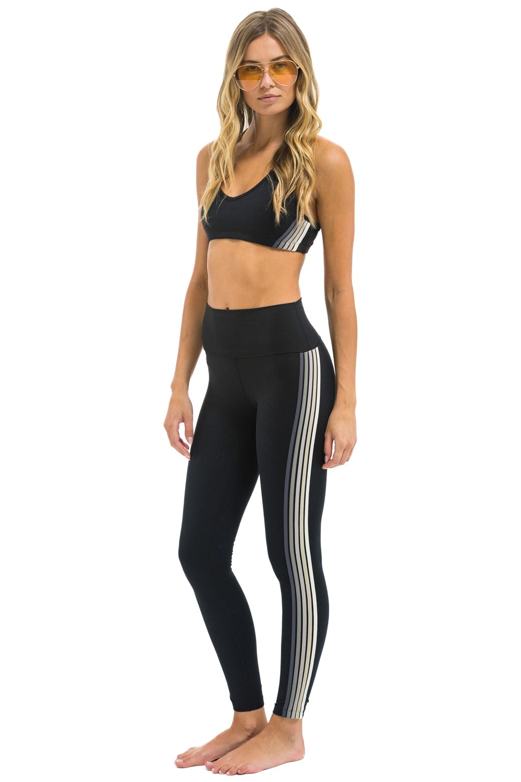FULL LENGTH HI-RISE 5 STRIPE LEGGINGS - BLACK SMOKE
