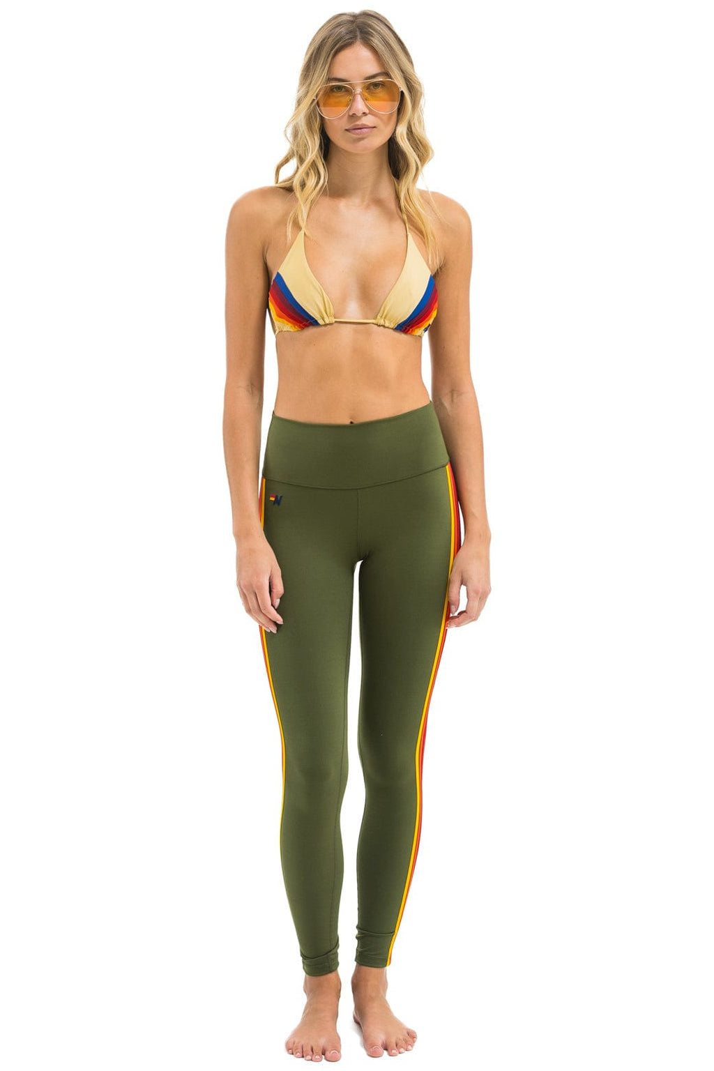 FULL LENGTH HI-RISE 5 STRIPE LEGGINGS - LEAF
