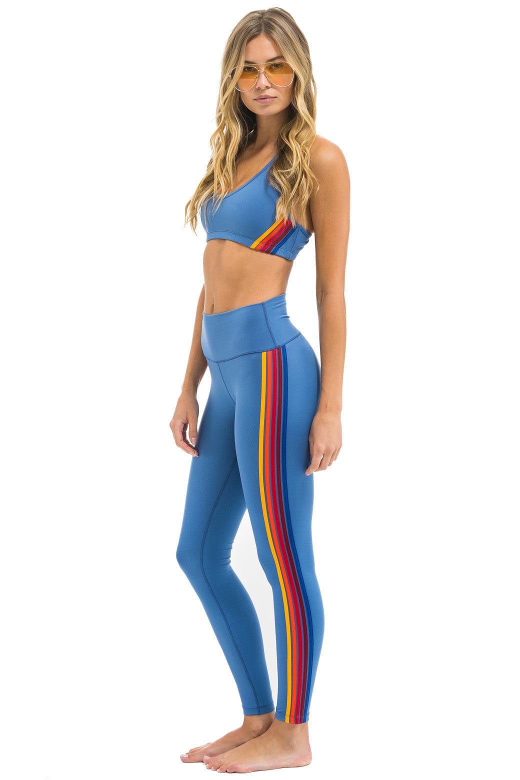 FULL LENGTH HI-RISE 5 STRIPE LEGGINGS - DUSTY BLUE