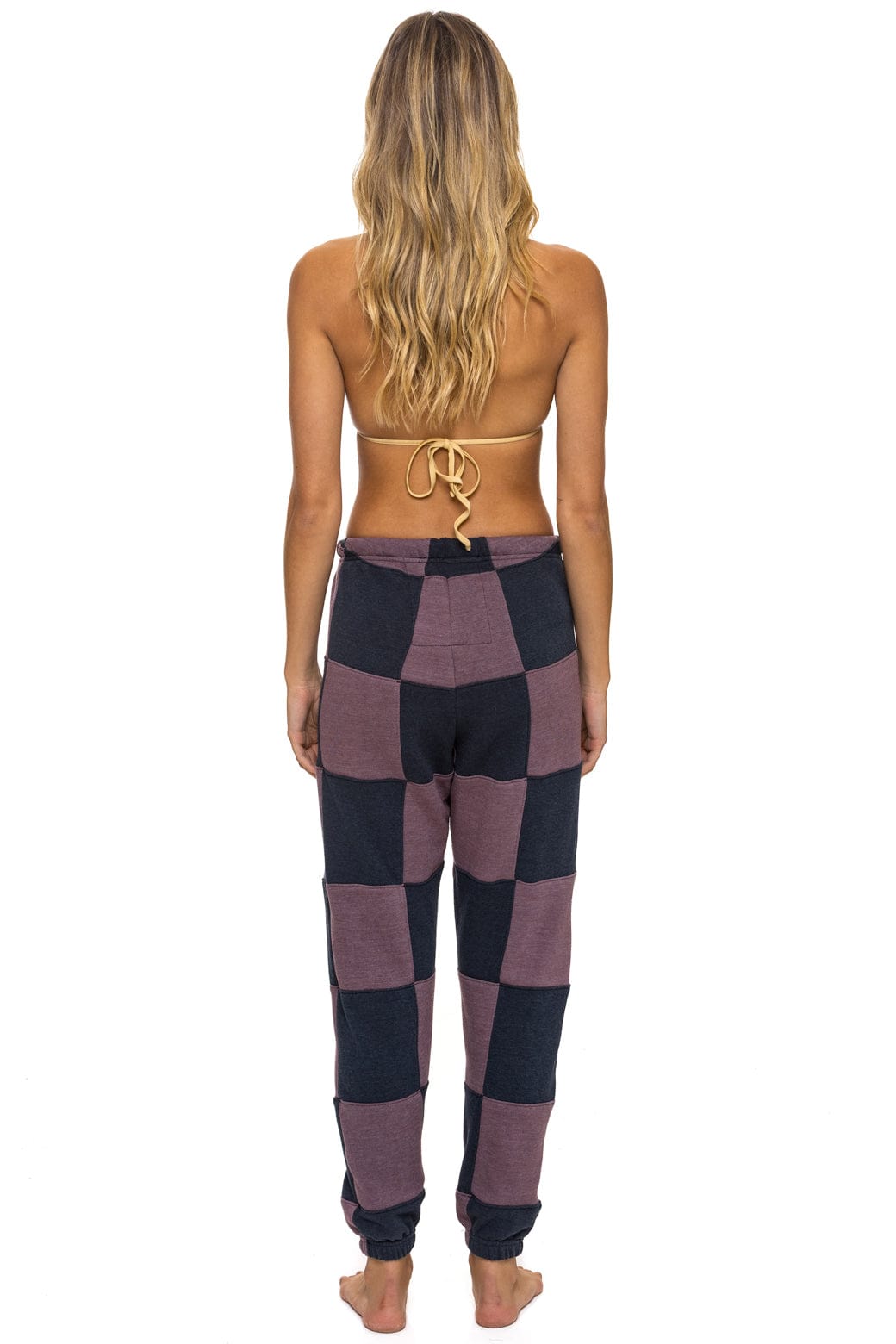 CHECK QUILTED SWEATPANTS - CHARCOAL MOCHA