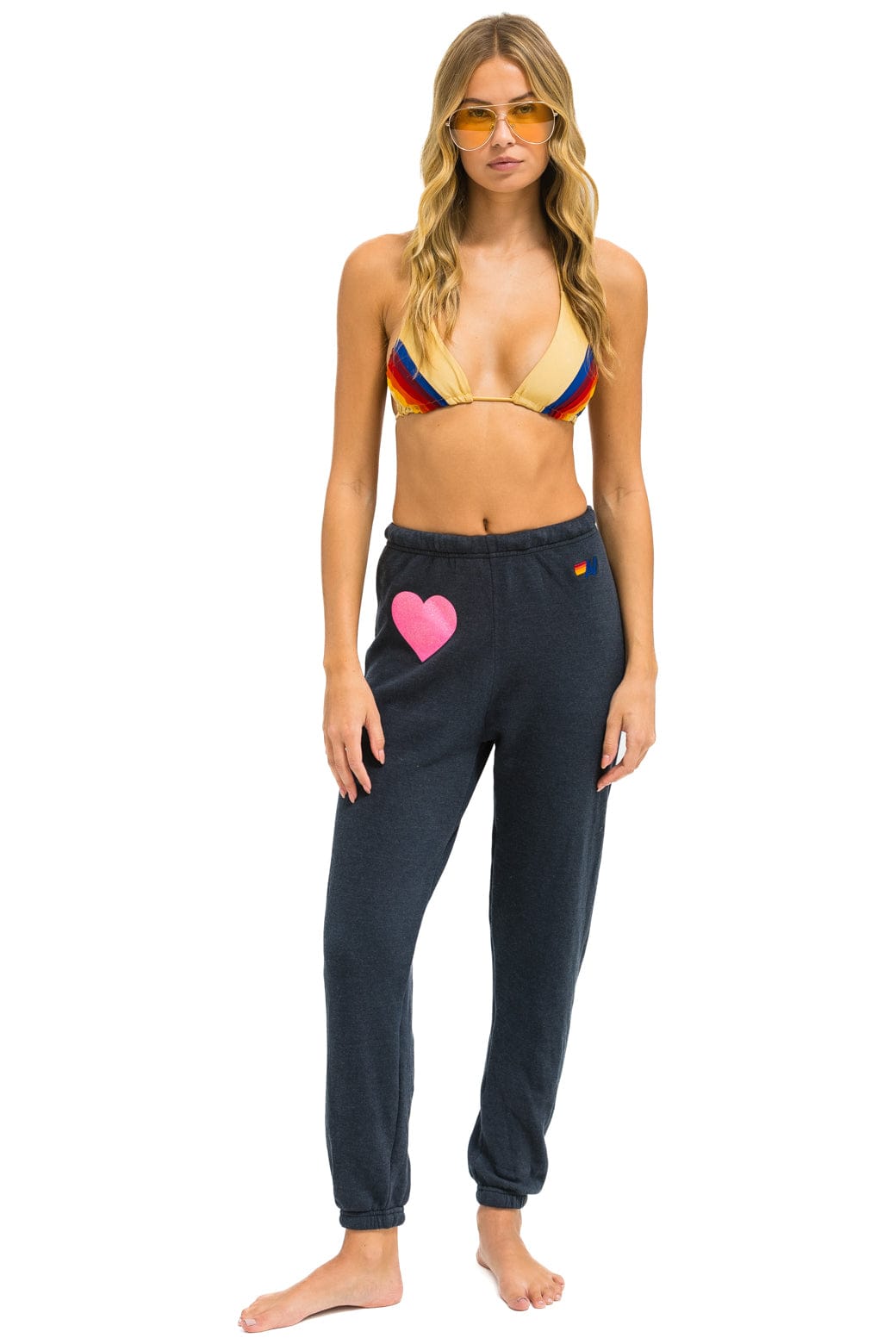 GLITTER HEART SWEATPANTS - CHARCOAL NEON PINK