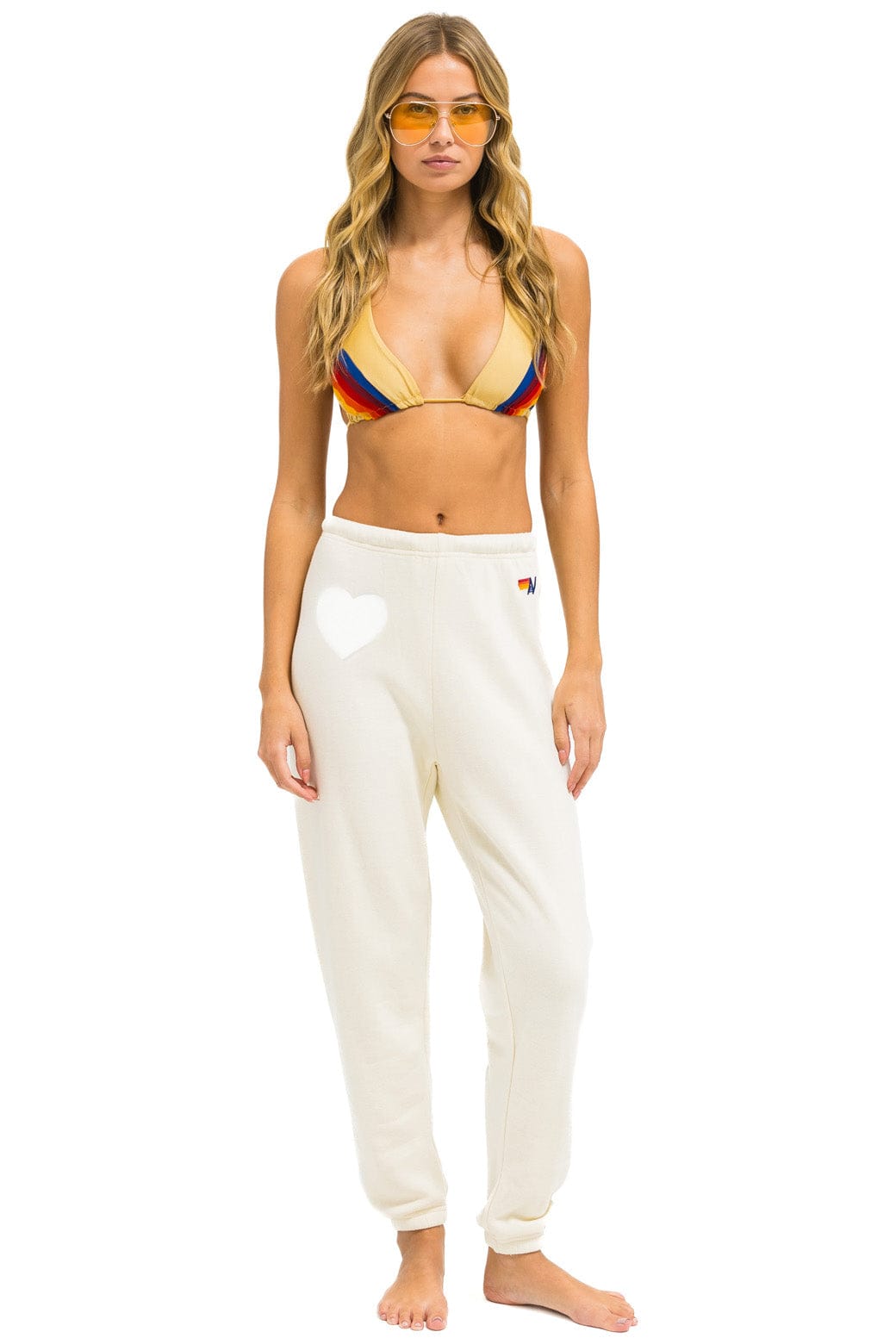 GLITTER HEART SWEATPANTS - VINTAGE WHITE SILVER