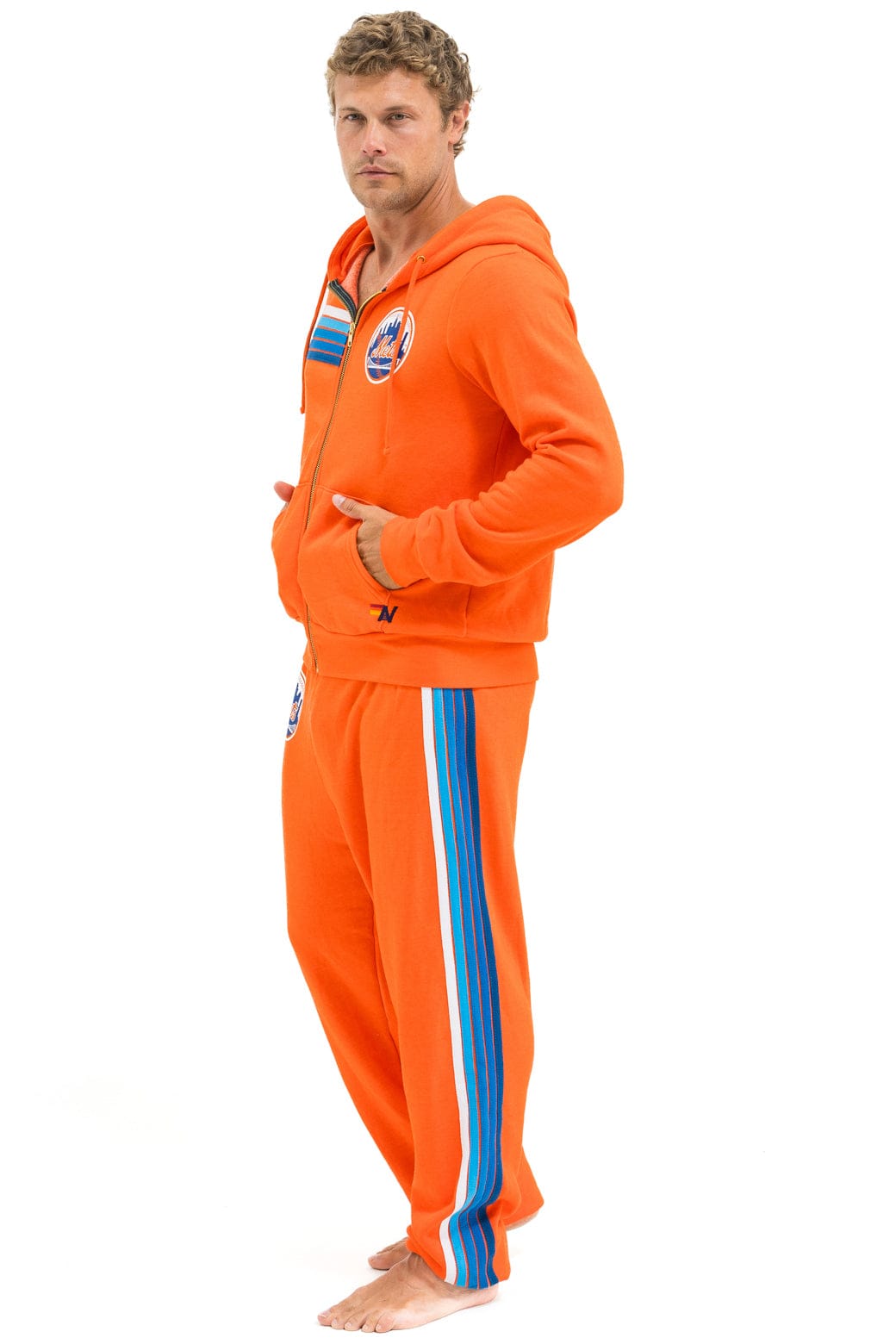 NY METS 5 STRIPE UNISEX SWEATPANTS - ORANGE BLUE