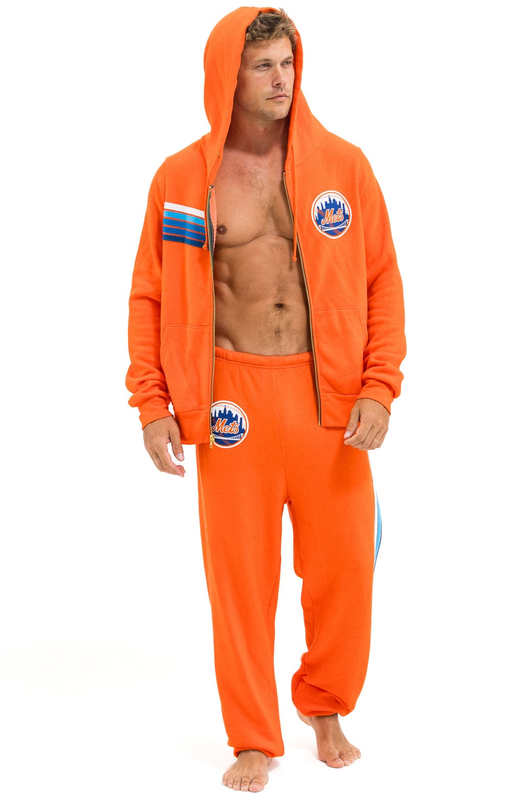NY METS 5 STRIPE UNISEX SWEATPANTS - ORANGE BLUE