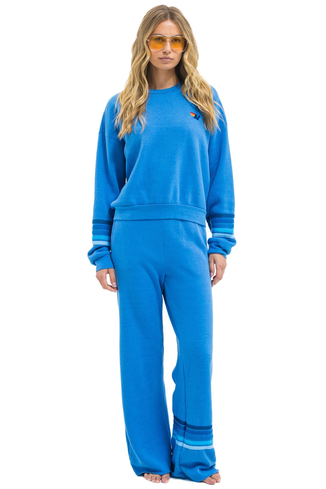 RUGBY STITCH WIDE LEG POCKET SWEATPANTS - COBALT BLUE