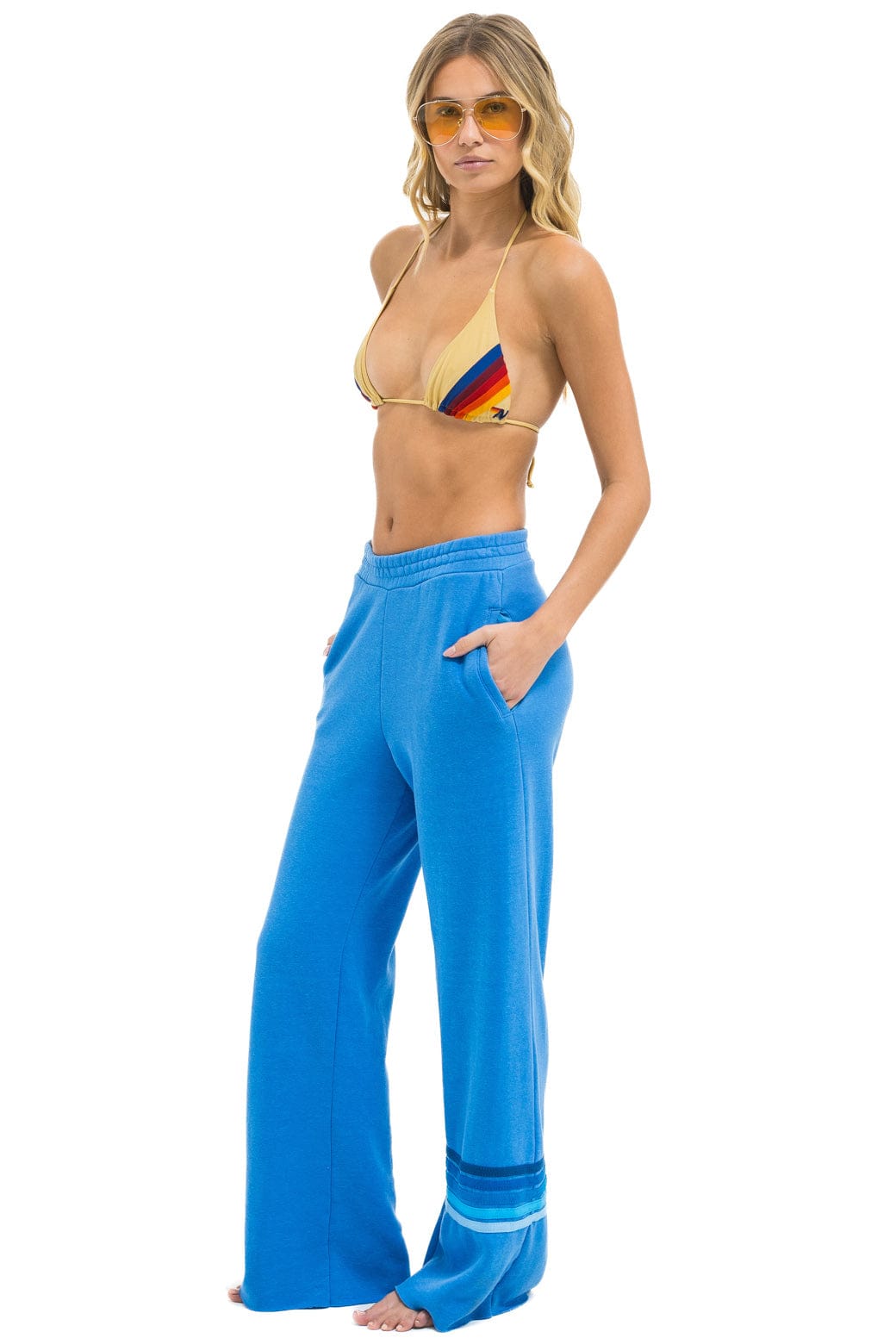 RUGBY STITCH WIDE LEG POCKET SWEATPANTS - COBALT BLUE