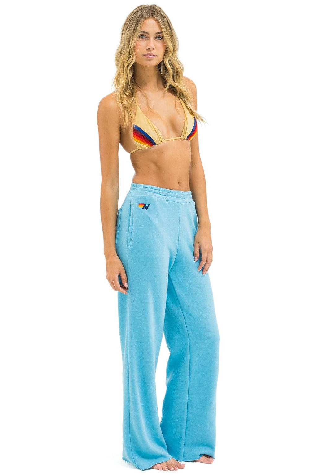 5 STRIPE WIDE LEG POCKET SWEATPANTS - AQUA AQUA