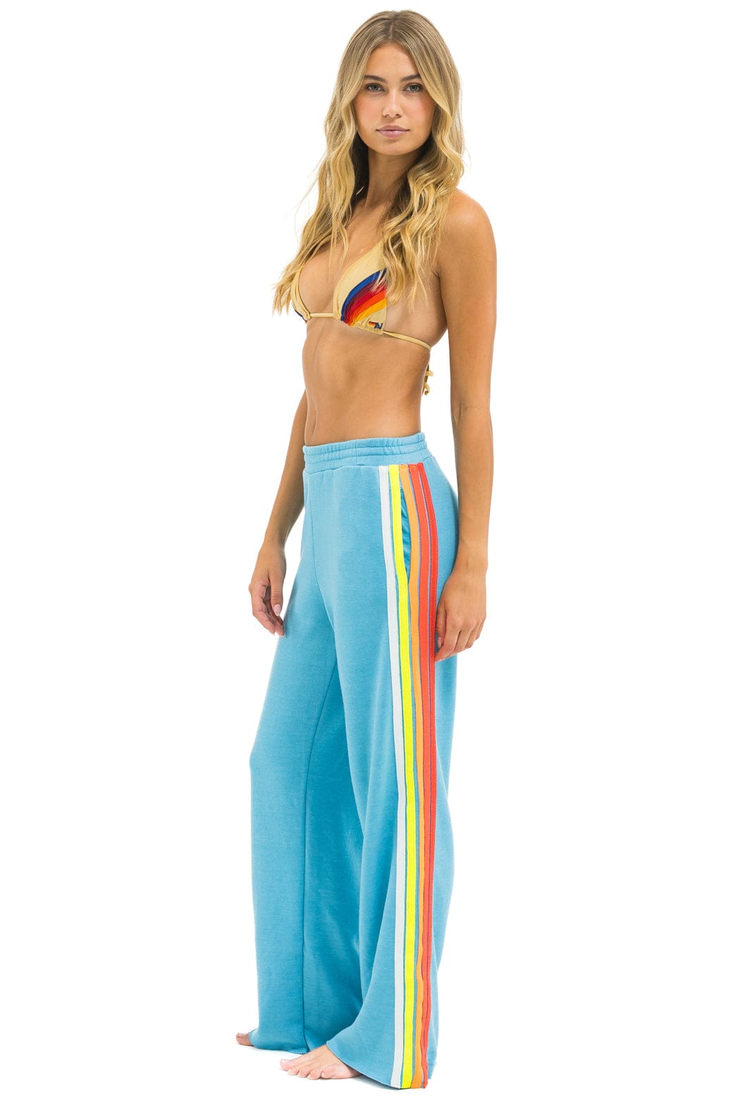5 STRIPE WIDE LEG POCKET SWEATPANTS - AQUA WHITE NEON