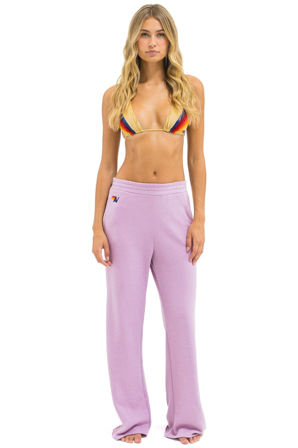 5 STRIPE WIDE LEG POCKET SWEATPANTS - MAUVE WHITE NEON