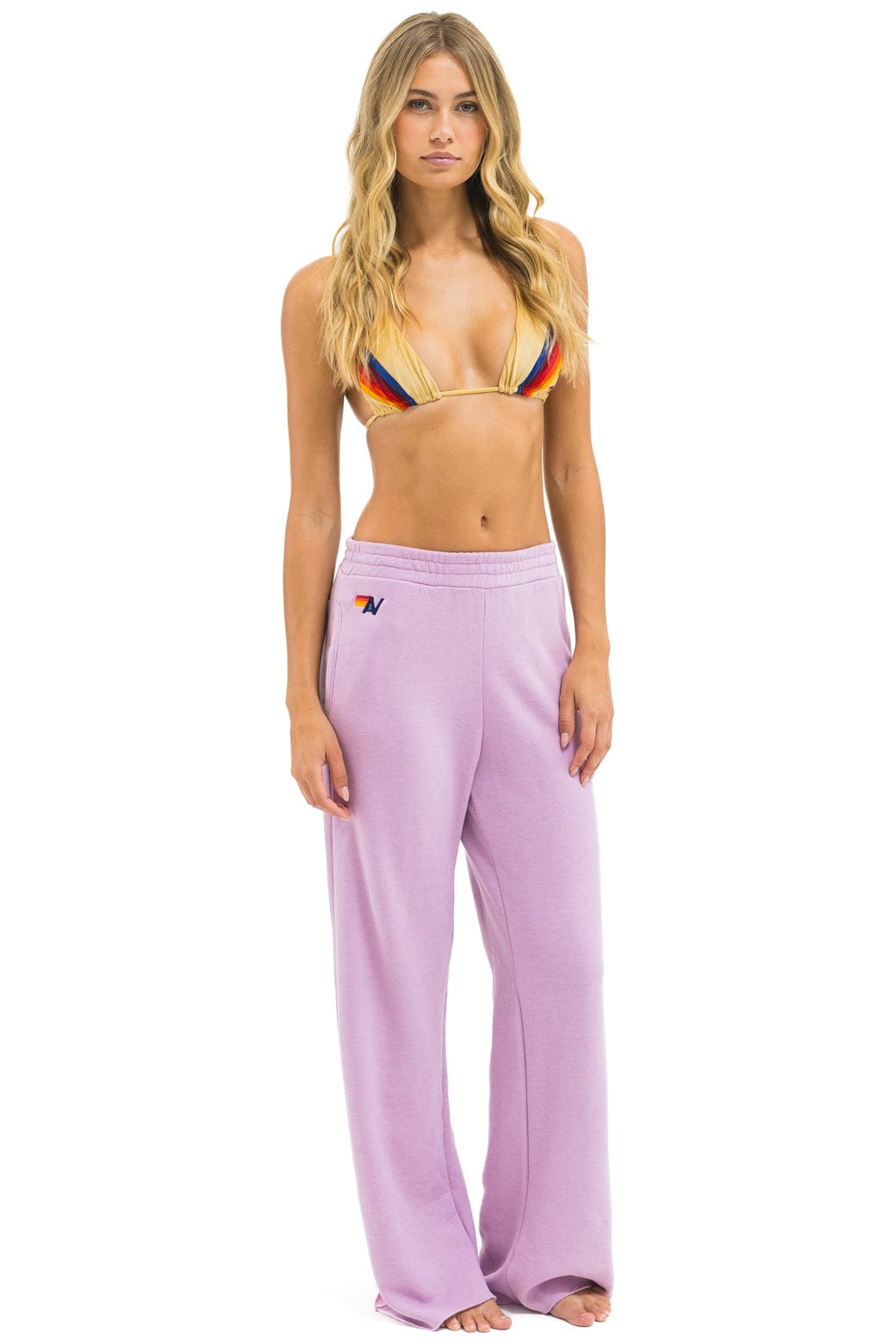 5 STRIPE WIDE LEG POCKET SWEATPANTS - MAUVE WHITE NEON