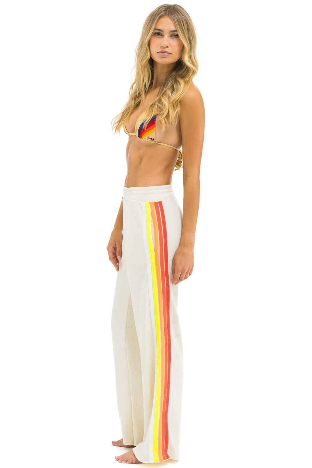 5 STRIPE WIDE LEG POCKET SWEATPANTS - VINTAGE WHITE WHITE NEON