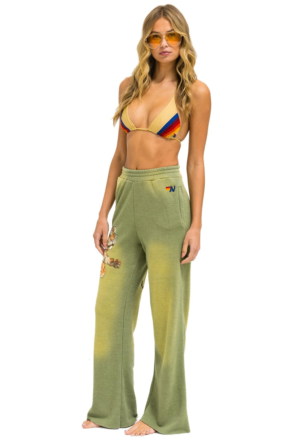 TIGER WIDE LEG POCKET SWEATPANTS - FADED ARMY