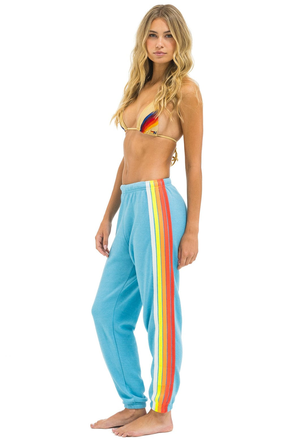 5 STRIPE SWEATPANTS - AQUA WHITE NEON