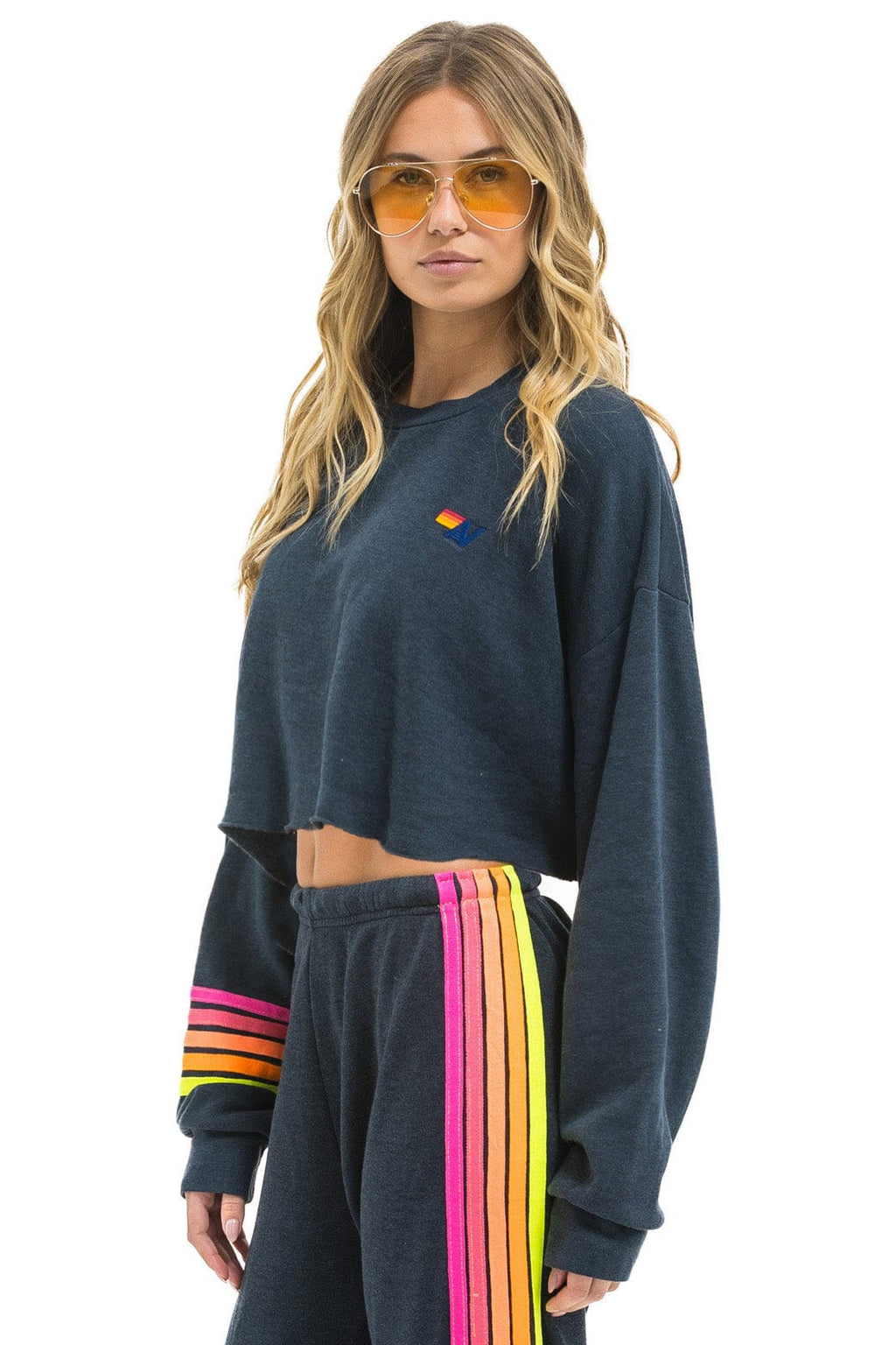 RUGBY STITCH CROPPED CREW SWEATSHIRT RELAXED - CHARCOAL NEON