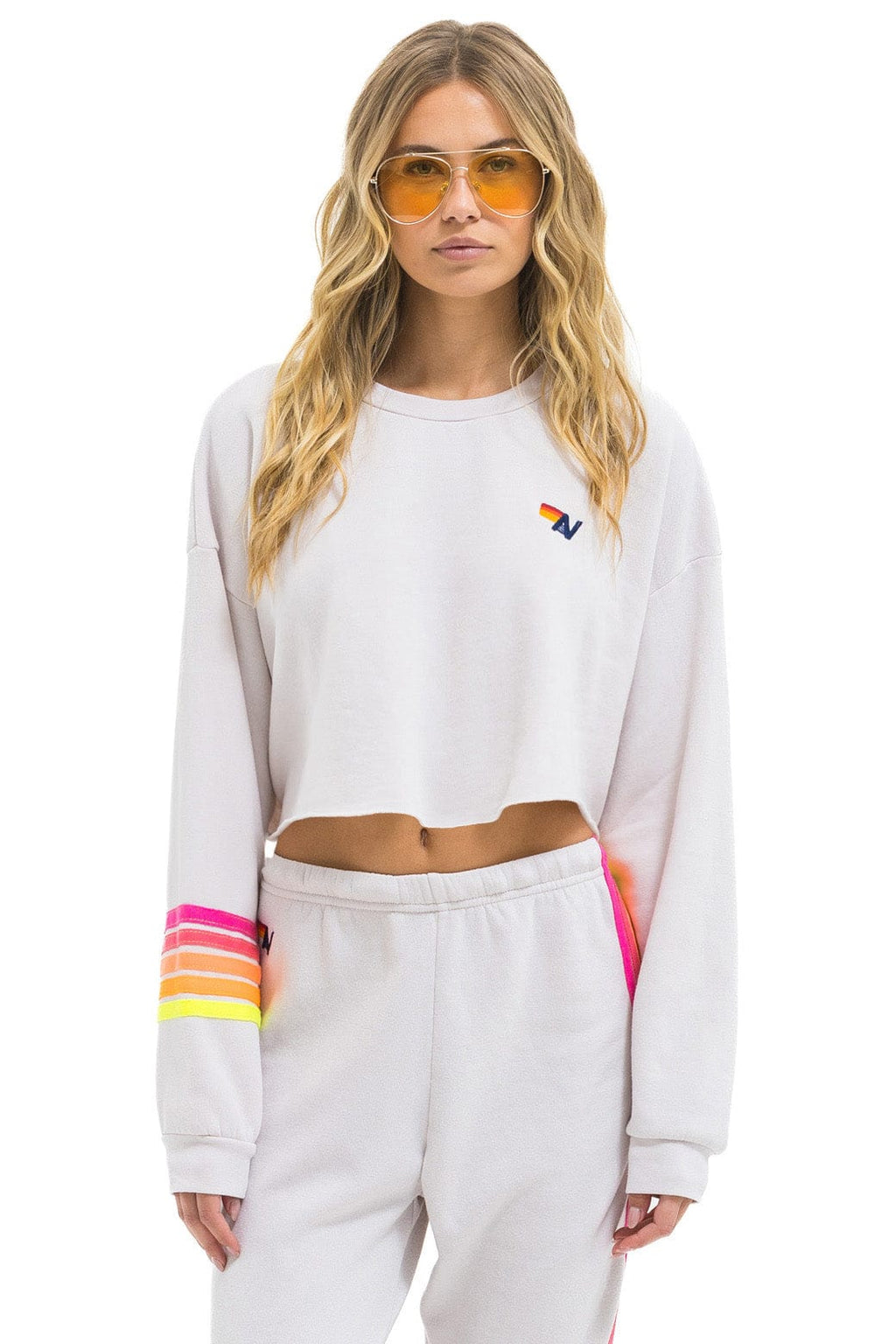 RUGBY STITCH CROPPED CREW SWEATSHIRT RELAXED - DOVE GREY NEON