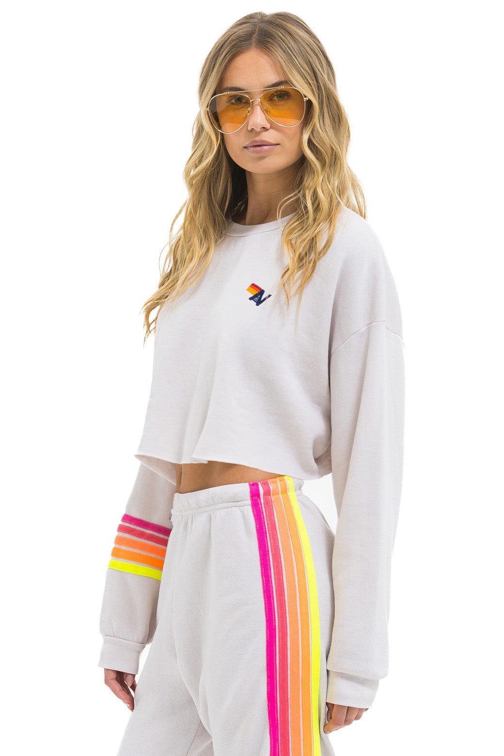 RUGBY STITCH CROPPED CREW SWEATSHIRT RELAXED - DOVE GREY NEON