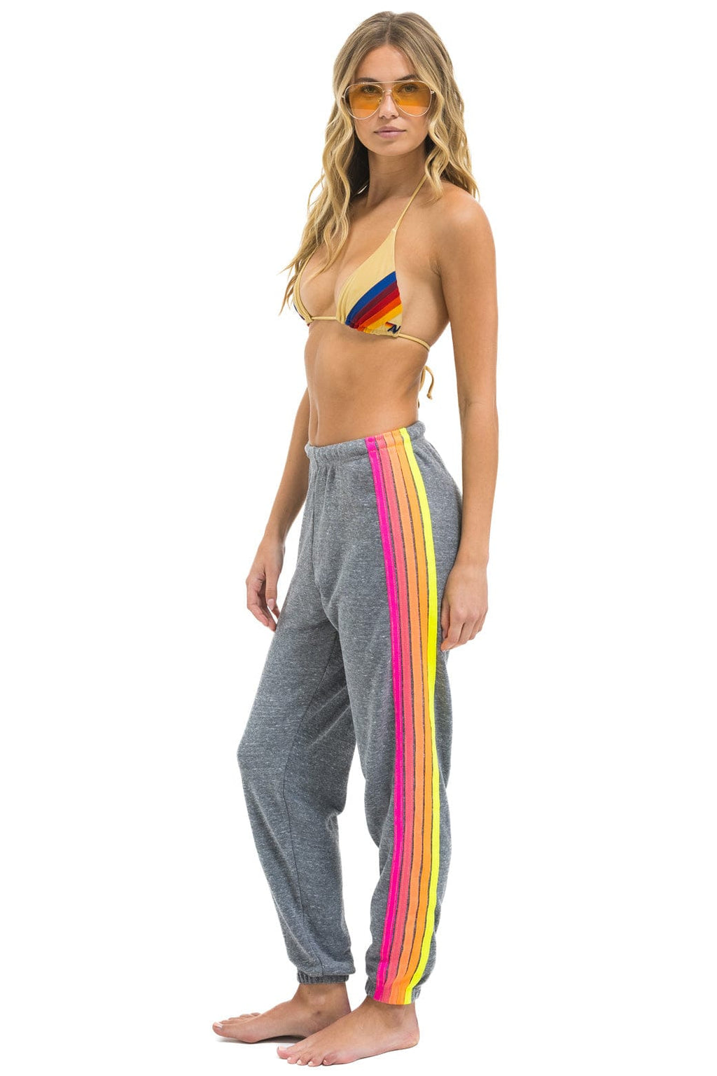 5 STRIPE SWEATPANTS - HEATHER GREY NEON