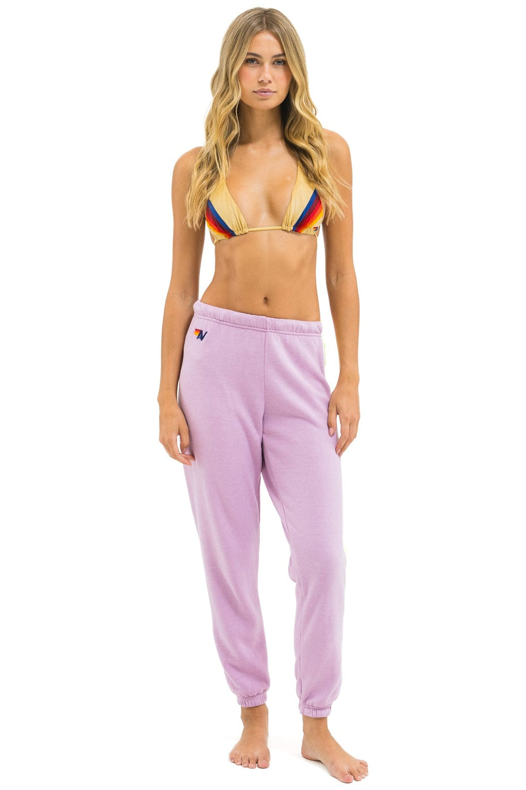 5 STRIPE SWEATPANTS - MAUVE WHITE NEON