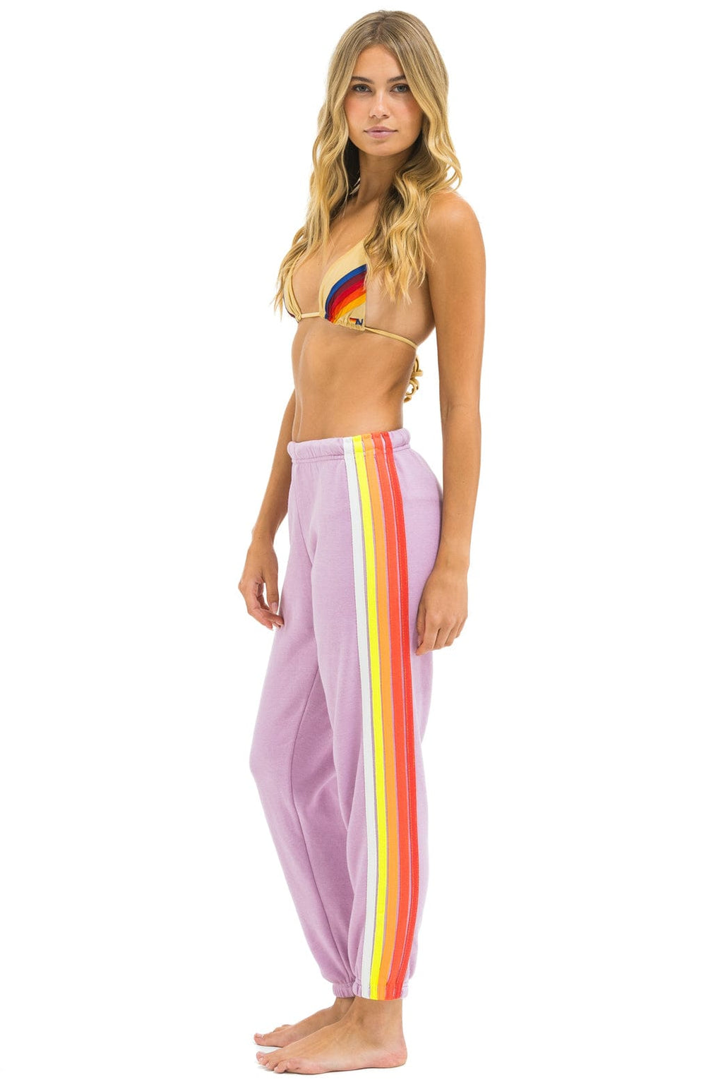 5 STRIPE SWEATPANTS - MAUVE WHITE NEON