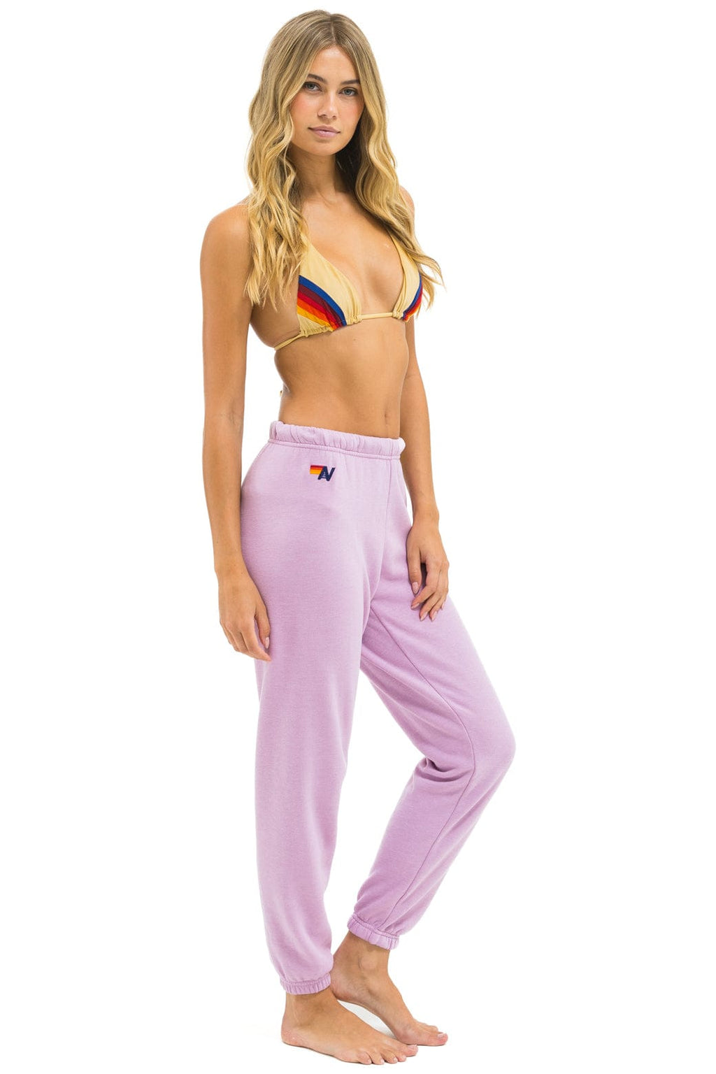 5 STRIPE SWEATPANTS - MAUVE WHITE NEON