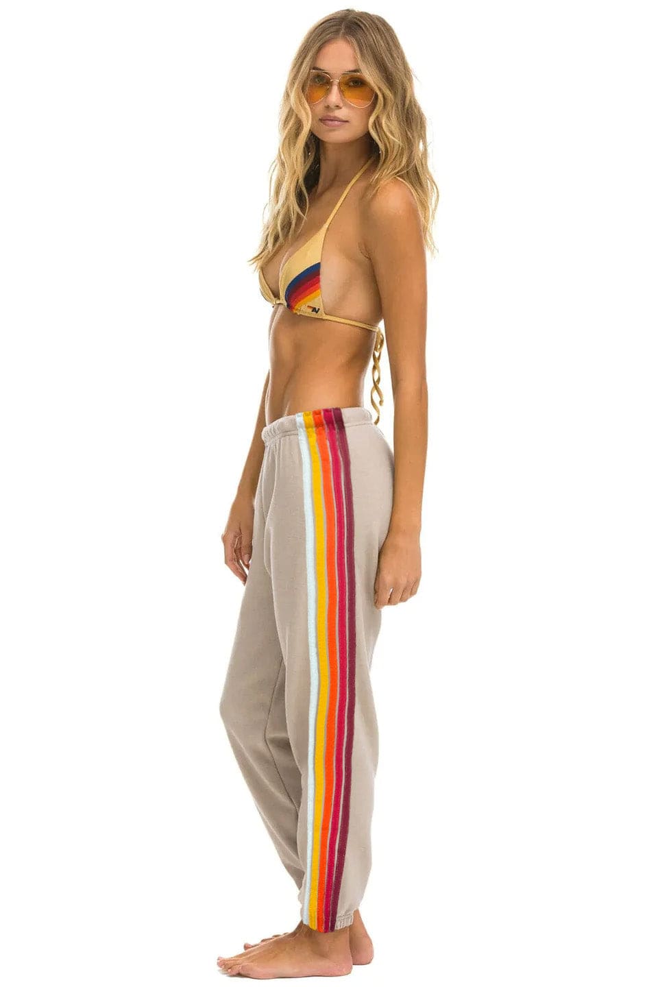 5 STRIPE SWEATPANTS - SAND RAINBOW WHITE