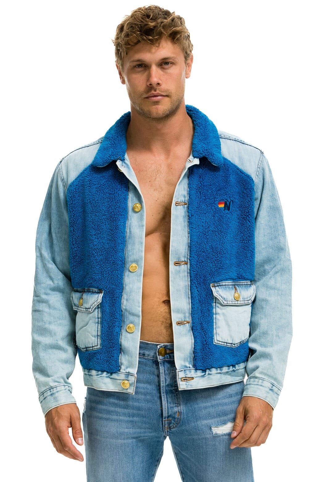ASPEN SHERPA UNISEX DENIM JACKET - SUPER LIGHT BLUE