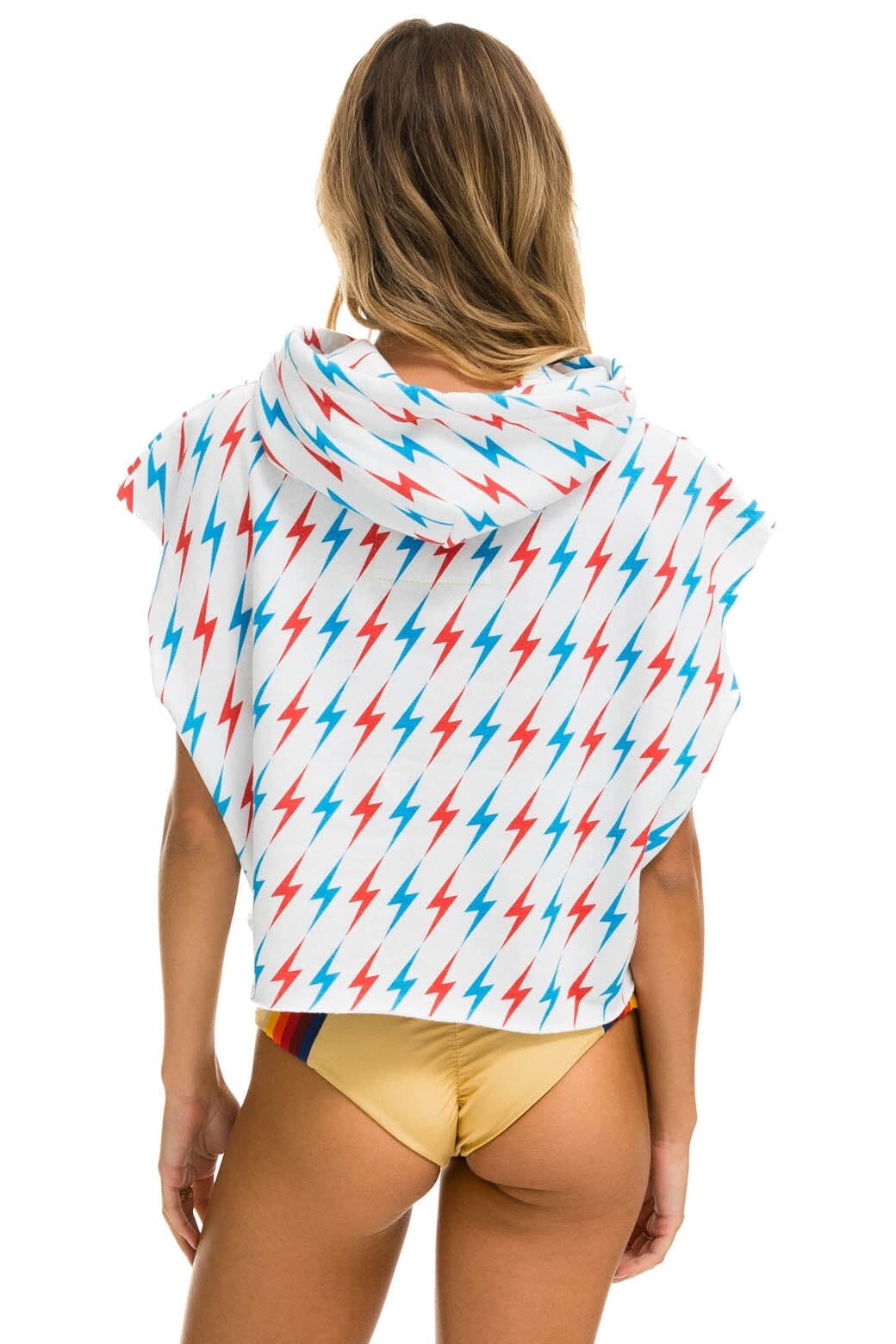 AVIATOR BOLT SLEEVELESS RELAXED CROPPED PULLOVER HOODIE - WHITE USA