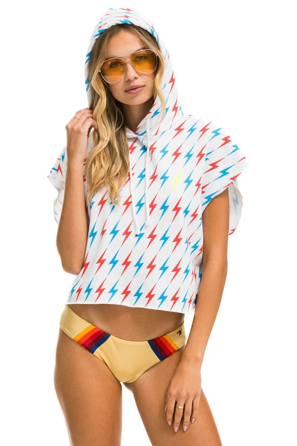 AVIATOR BOLT SLEEVELESS RELAXED CROPPED PULLOVER HOODIE - WHITE USA