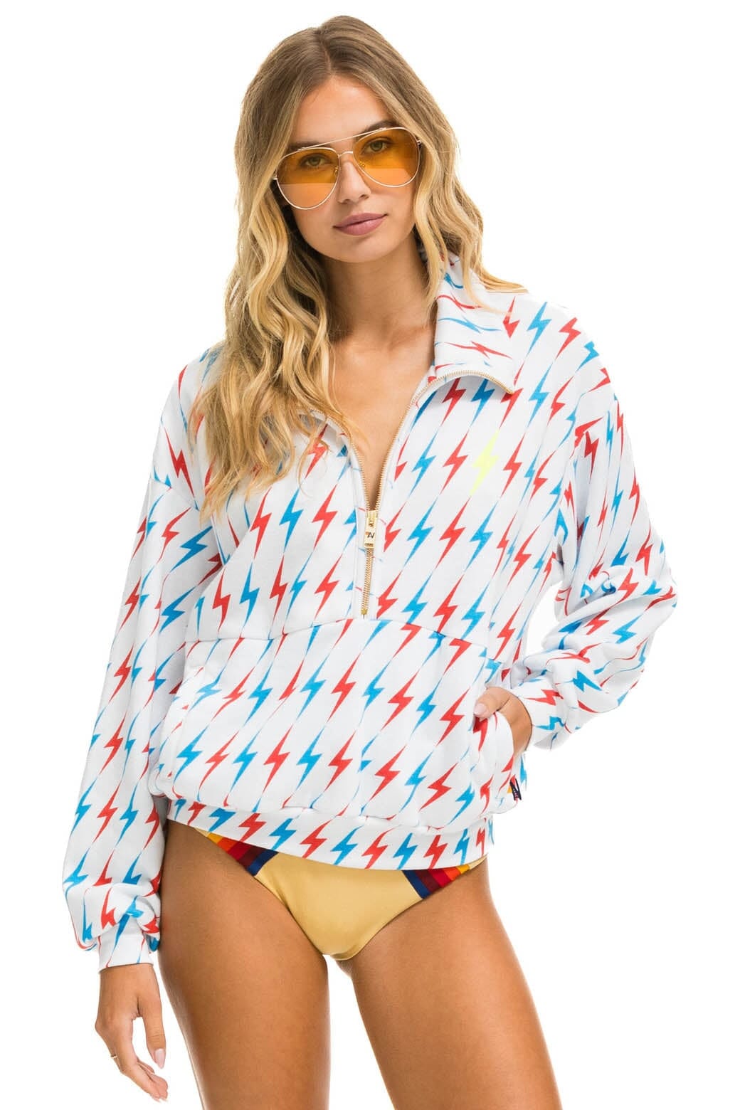 AVIATOR BOLT W BOLT EMBROIDERY FLEECE HALF ZIP SWEATSHIRT - WHITE USA