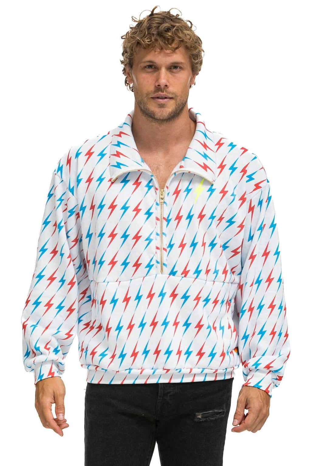 AVIATOR BOLT W BOLT EMBROIDERY FLEECE HALF ZIP SWEATSHIRT - WHITE USA