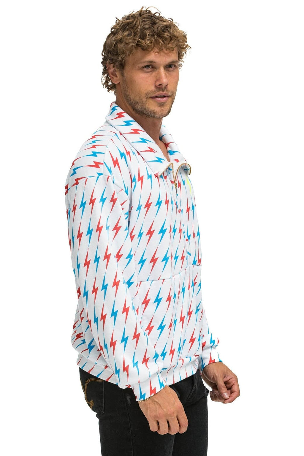 AVIATOR BOLT W BOLT EMBROIDERY FLEECE HALF ZIP SWEATSHIRT - WHITE USA