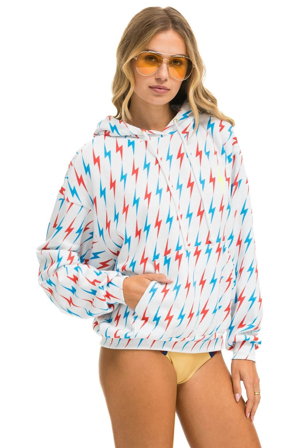 AVIATOR BOLT W BOLT EMBROIDERY RELAXED PULLOVER HOODIE - WHITE USA