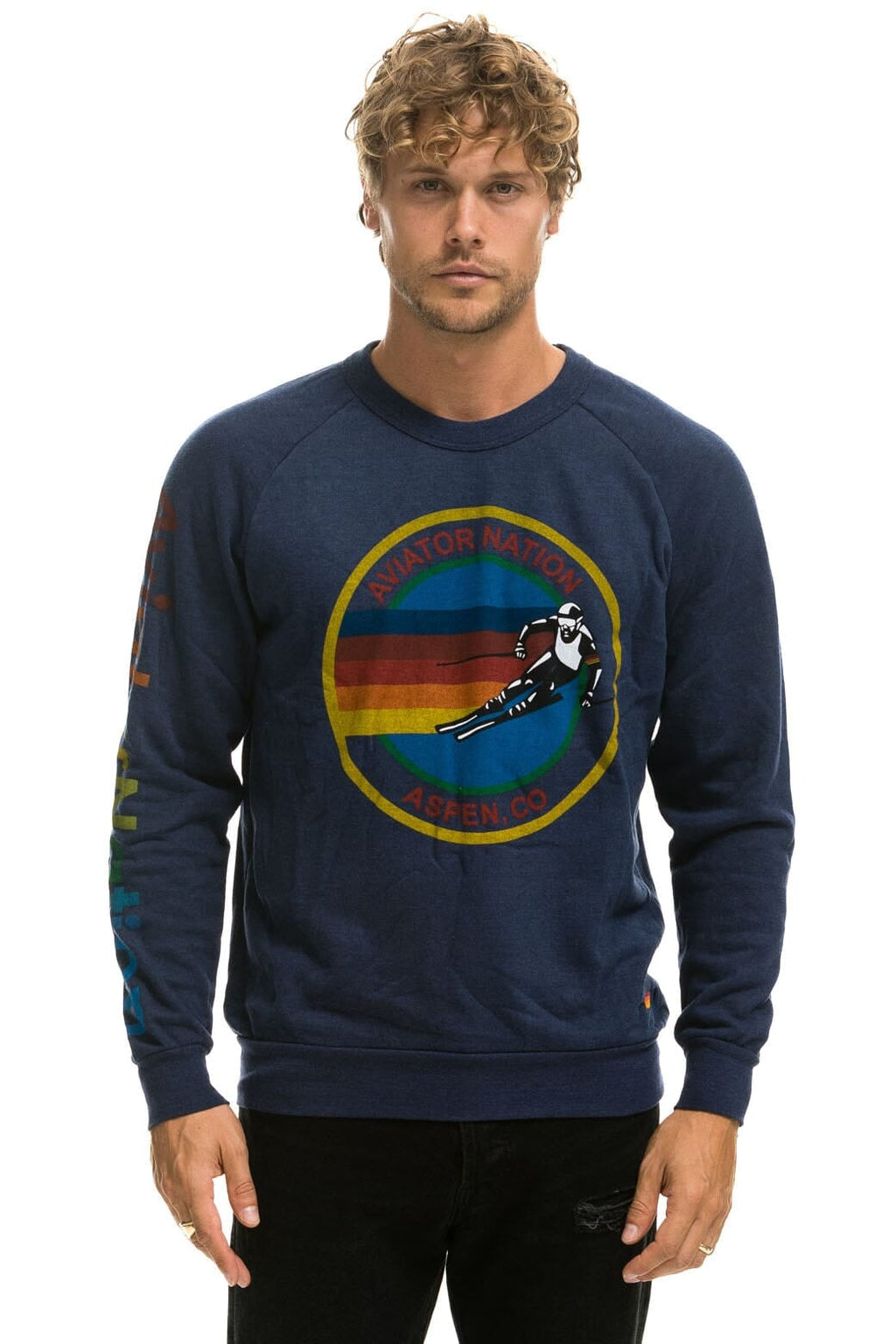 AVIATOR NATION ASPEN CREW SWEATSHIRT - NAVY