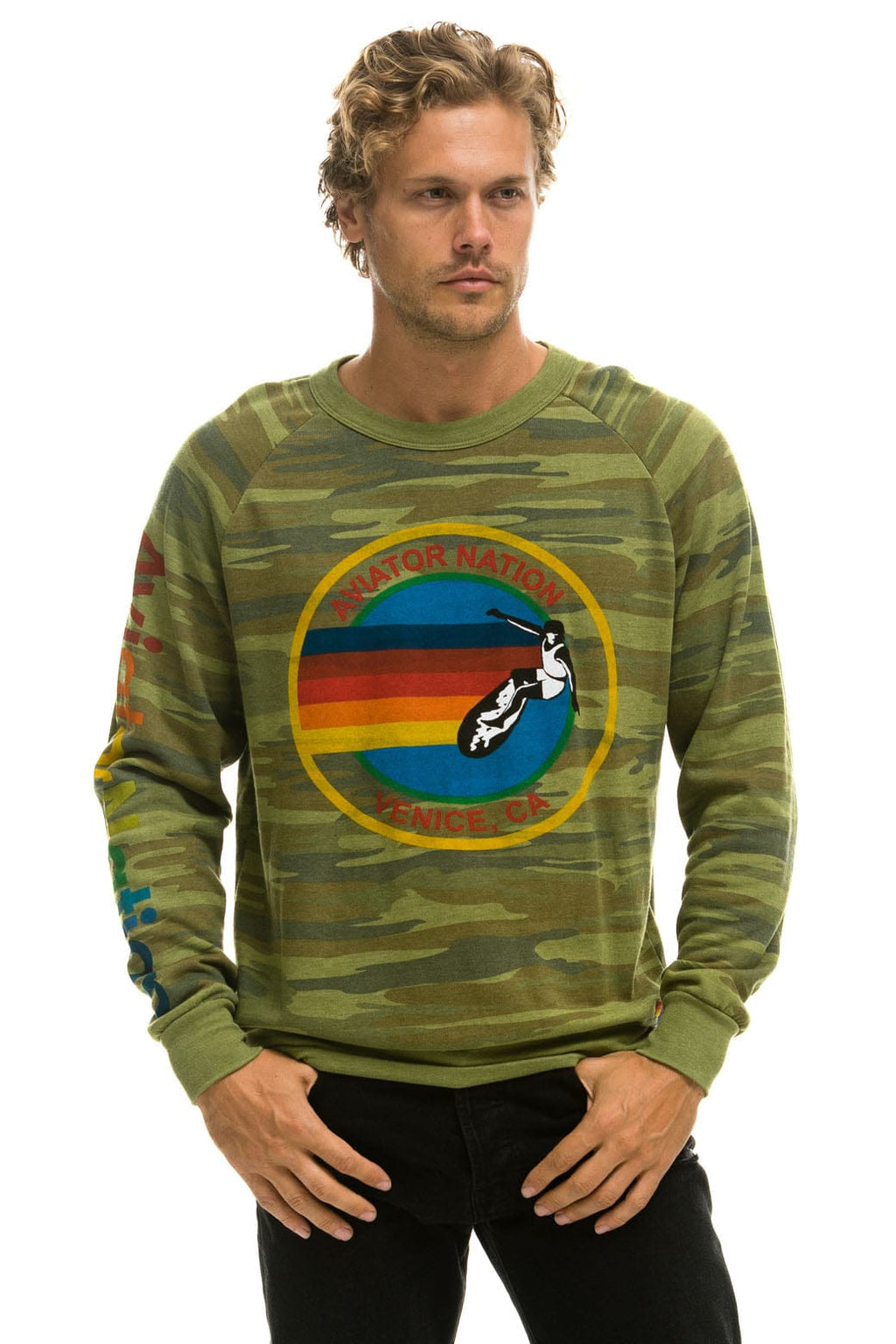 AVIATOR NATION VENICE CREW SWEATSHIRT - CAMO
