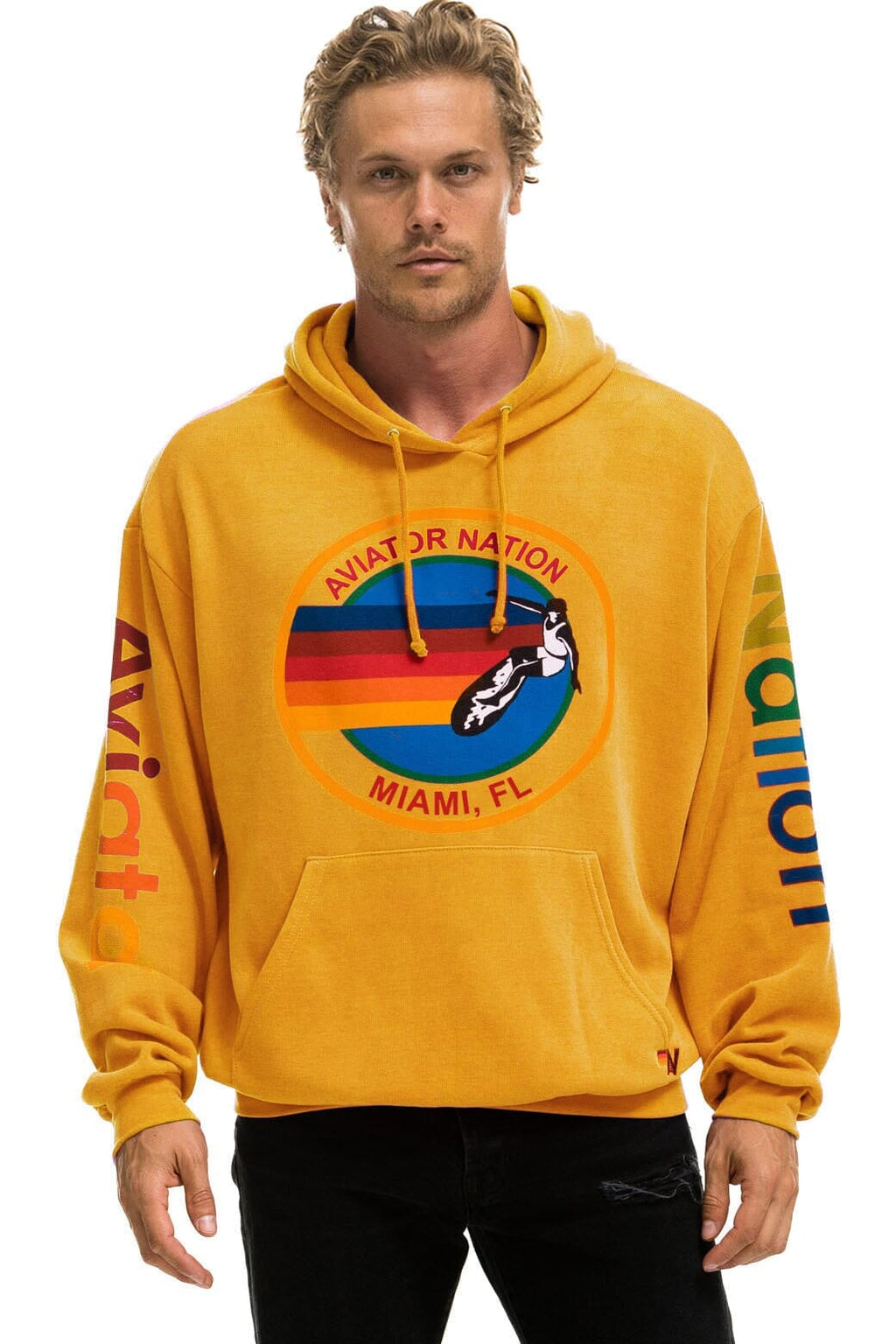 AVIATOR NATION MIAMI RELAXED PULLOVER HOODIE - GOLD