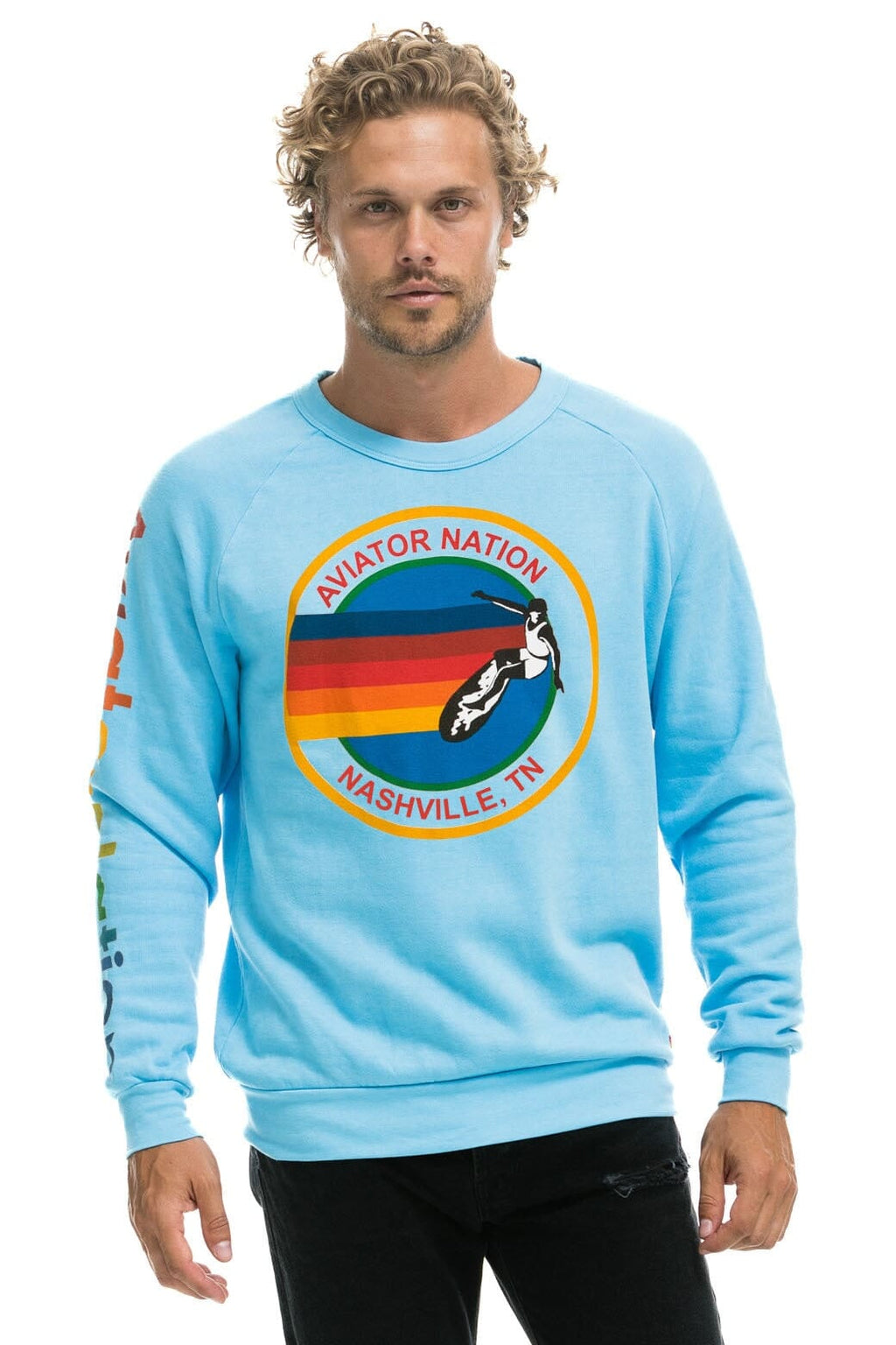 AVIATOR NATION NASHVILLE CREW SWEATSHIRT - SKY