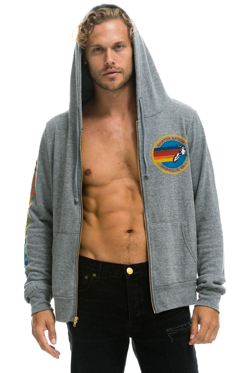 AVIATOR NATION NASHVILLE ZIP HOODIE - HEATHER GREY