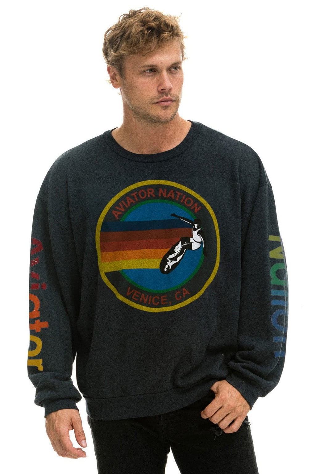AVIATOR NATION RELAXED VENICE CREW SWEATSHIRT - CHARCOAL